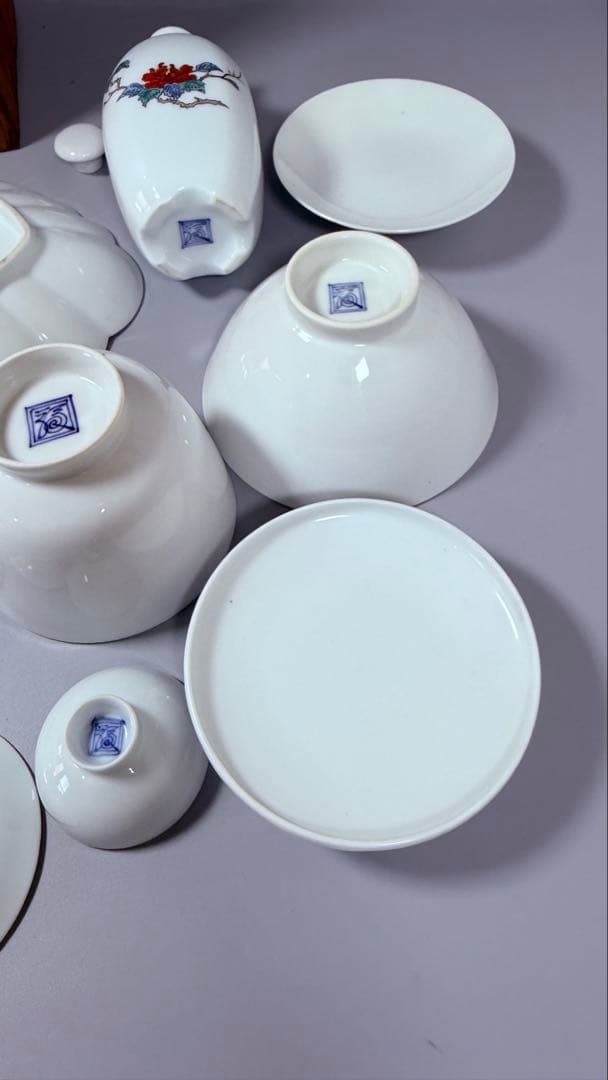 大正～昭和初期 十二代 酒井田柿右衛門 牡丹鳳凰画 揃物