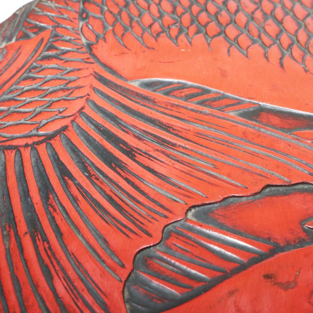 双鯛盆 漆器 木地 楕円盆 茶道具 鯉 箱付