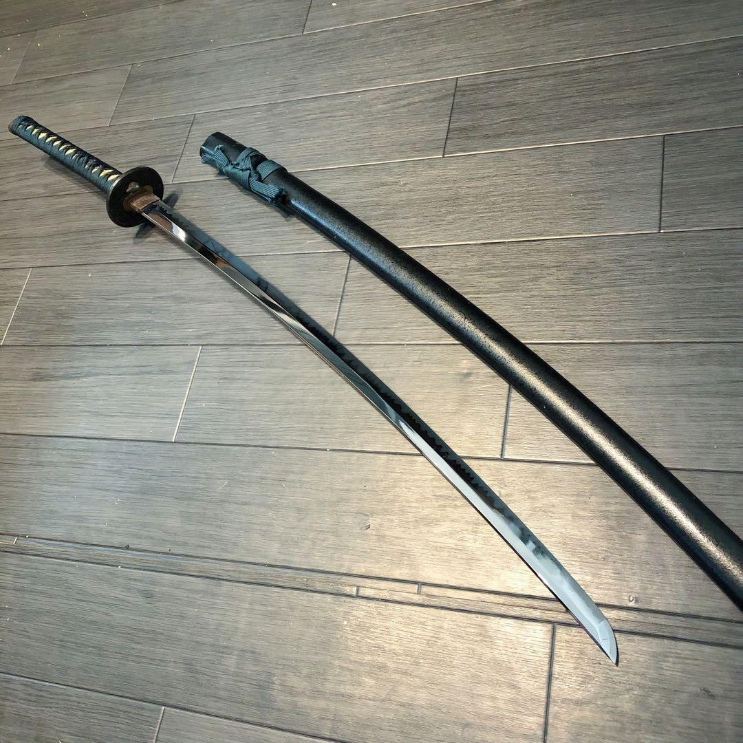 本格模造刀　太刀　居合刀　本研波刃　緑拵え　 刃長
