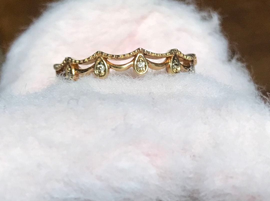 ete YG ブラウンダイヤモンド　スカラップ　レース　リング 14号