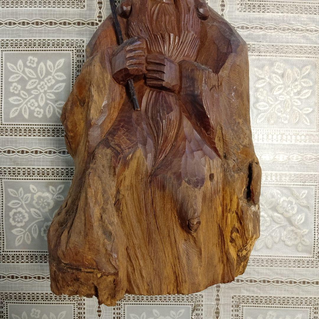 一刀彫『福禄寿寿老人』逸品、高さ42cm(如意棒含)