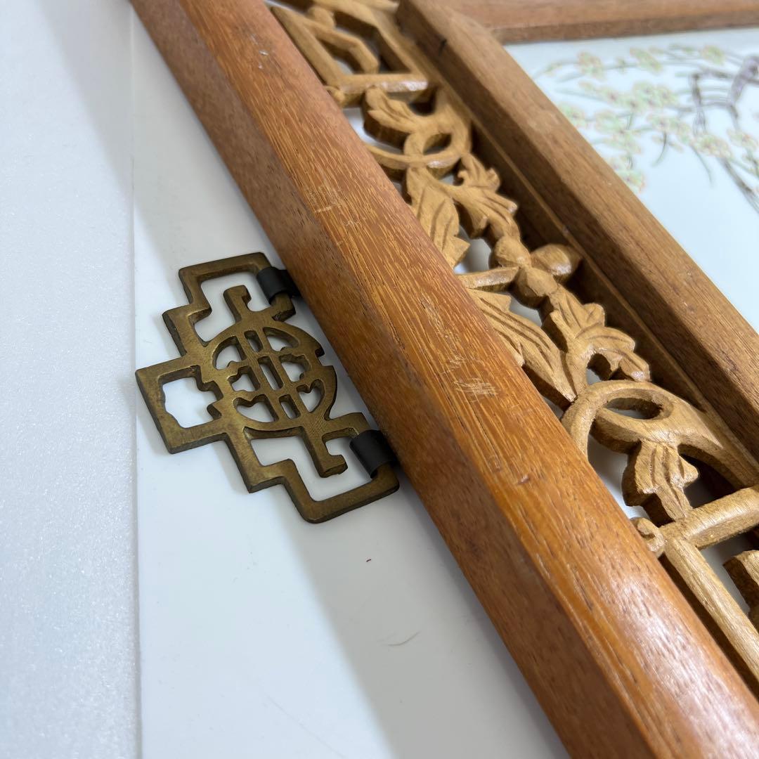 中国美術 粉彩花鳥文陶板画 東Y7-0902⭐︎2Fトヒト