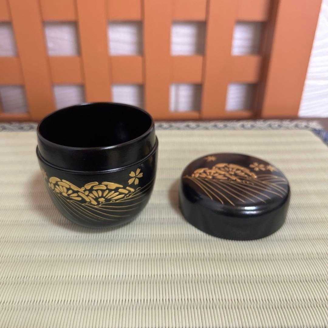 石井隆鳳作 一閑波車蒔絵 利休棗 共箱 茶道具