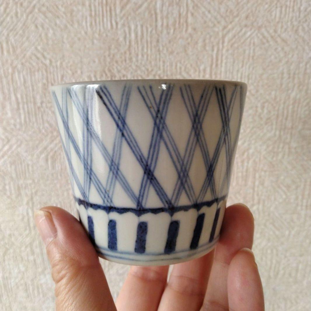 古伊万里染付格子文蕎麦猪口