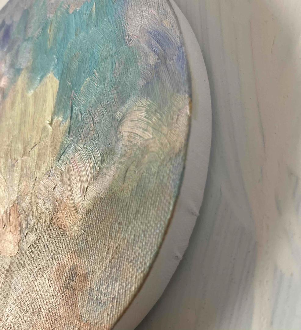 油彩 絵画 『空』丸形アートパネル 直径20cmインテリア 絵画 原画