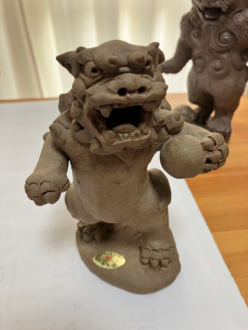 琉球　沖縄　壺屋焼　立ちシーサー二体　ヤチムン　やちむん