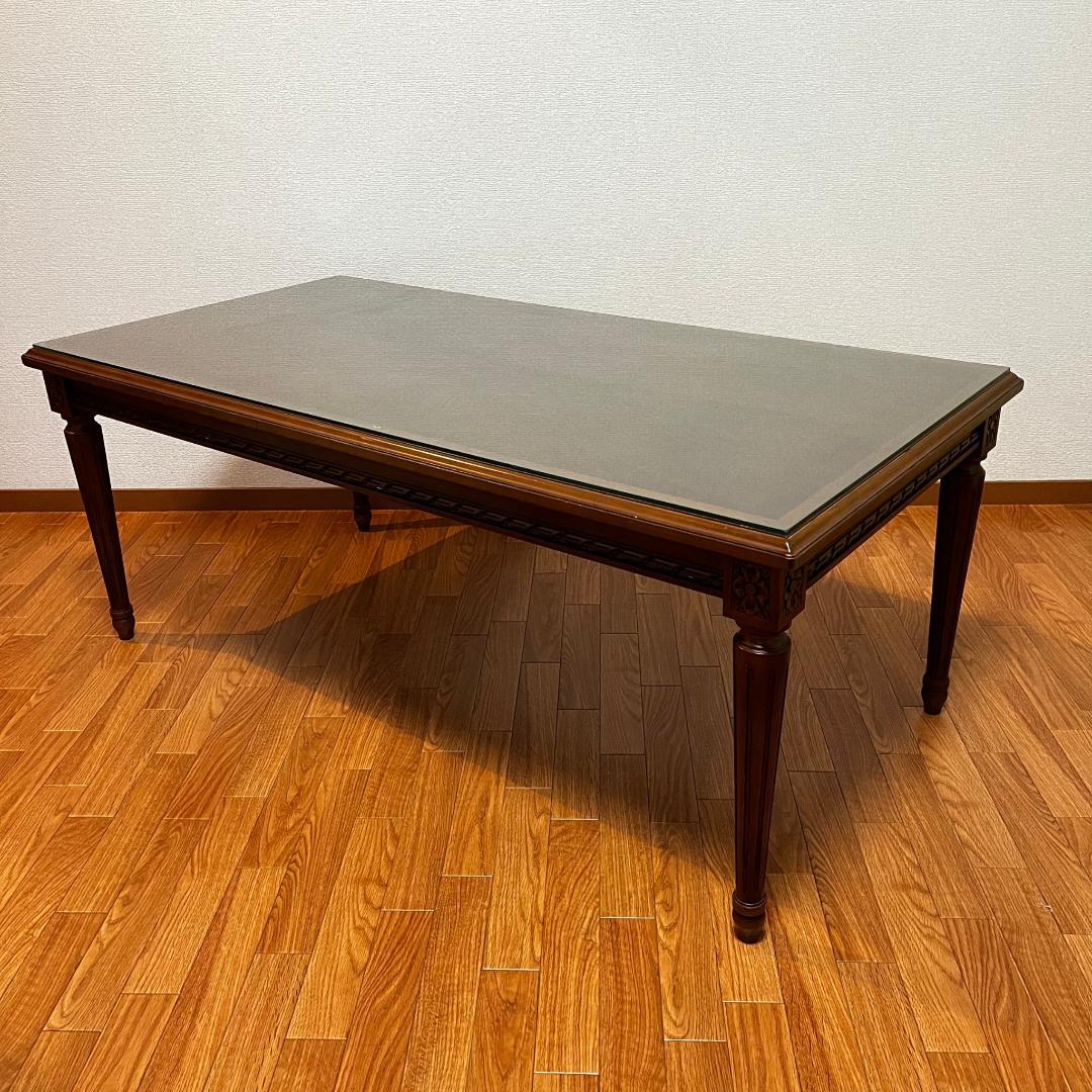 木彫り テーブル ガラス アンティーク レトロ