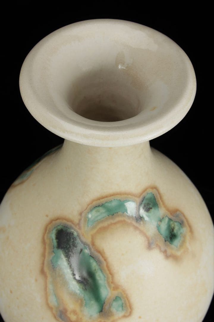 日展参与 【土肥刀泉】 琅瓷草花文花瓶 花器 壺 共箱 栞