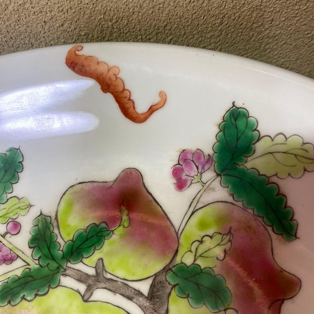 中国美術　古玩　粉彩草花文大皿