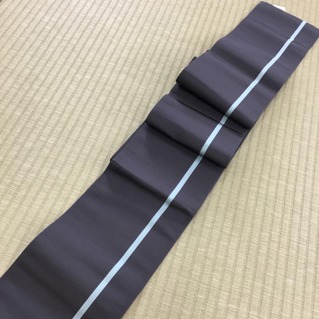 【半幅帯】博多織　本場筑前　正絹　両面小袋帯　⭐︎新品⭐︎ 黒 水色 格子模様