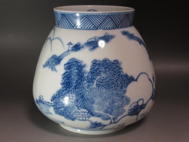 ☆ 加藤藤城 染付近江八景絵水指 久田流十二代尋