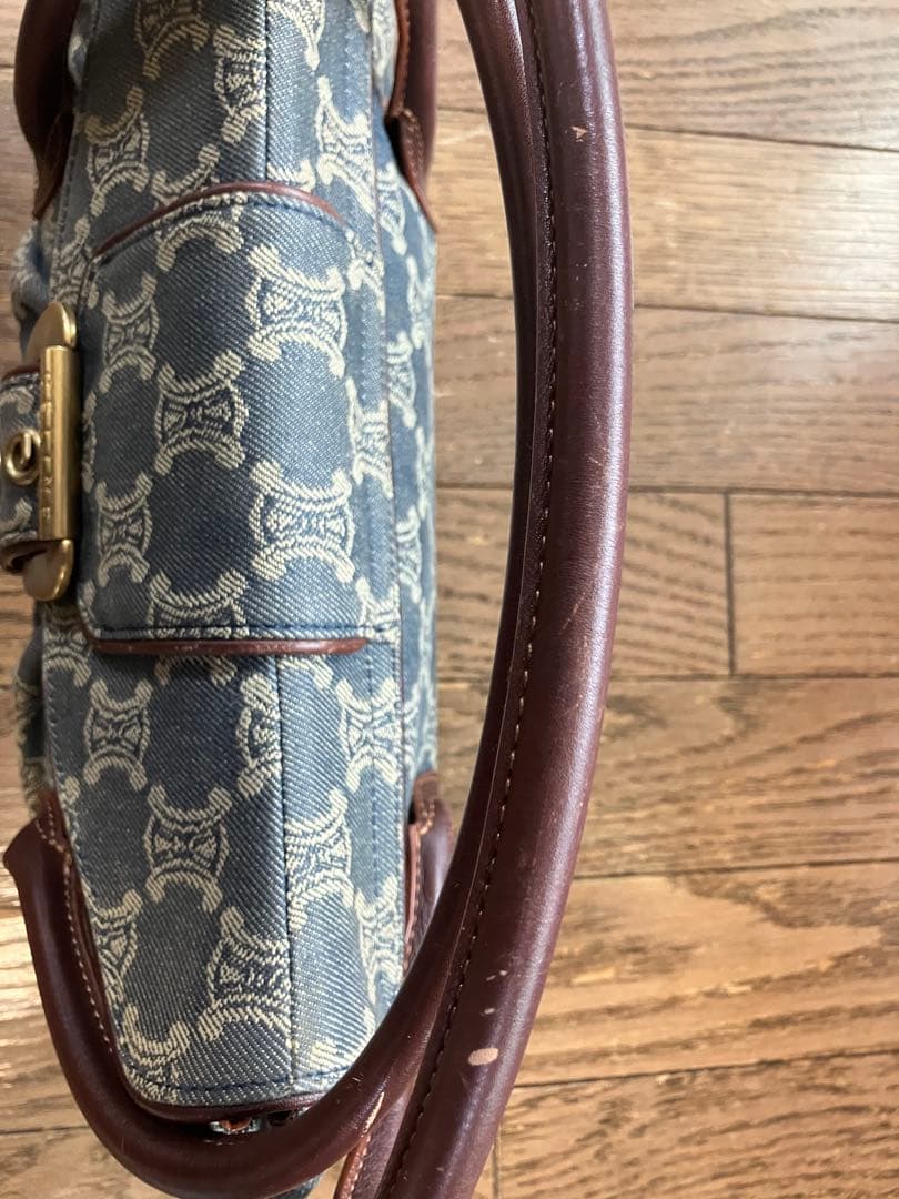 稀少 ヴィンテージ CELINEパリマカダムデニムハンドバッグ キャンバスレザー