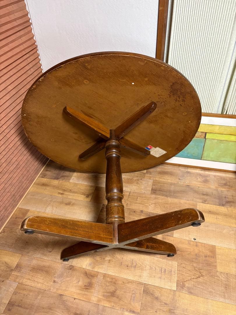 キツツキ　飛騨産業　昭和レトロ　ヴィンテージ　ダイニングテーブル　丸テーブル