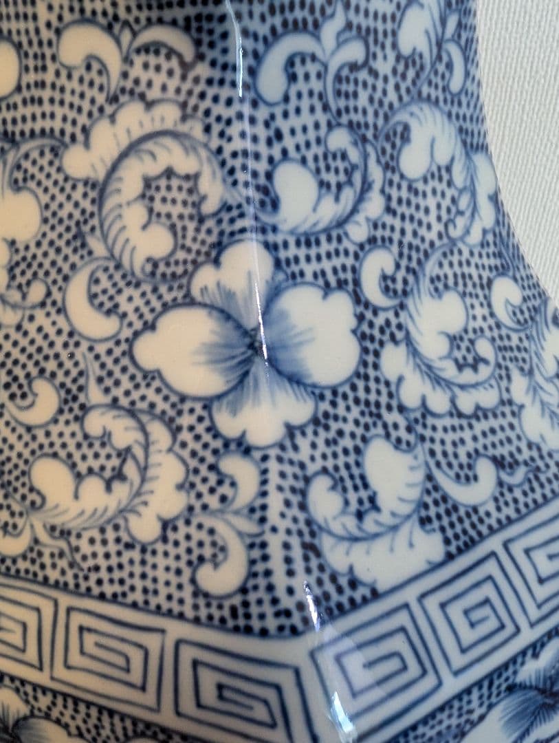 大清乾隆年製 青花山水細密画 六角花瓶 直しあり 中国工芸品