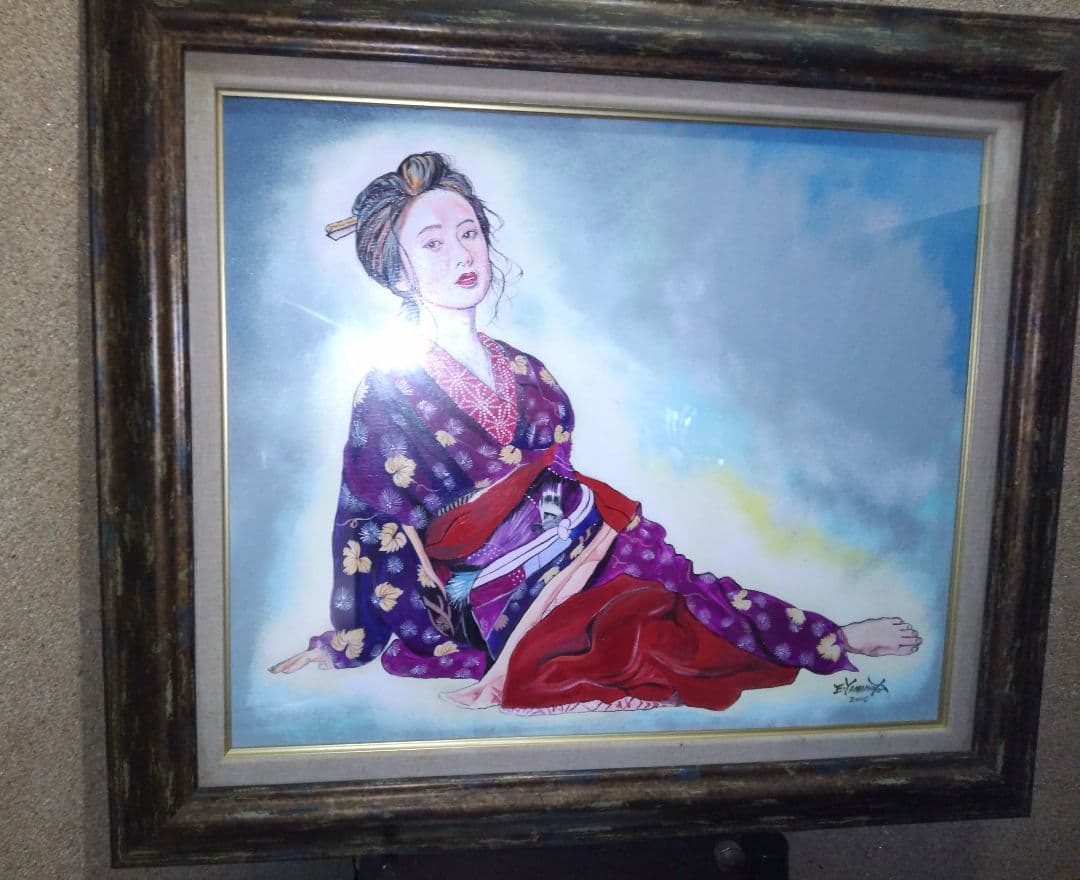 美人画、裸婦、油彩１２号、芸子、山本英二、額縁、真作肉筆、高塚省吾、森本草介。