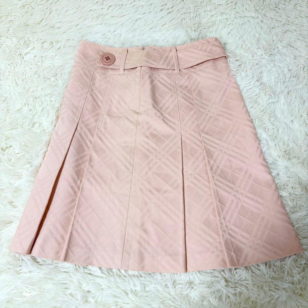 バーバリーブルーレーベル ノバチェック ベルト ボタン プリーツスカート ピンク