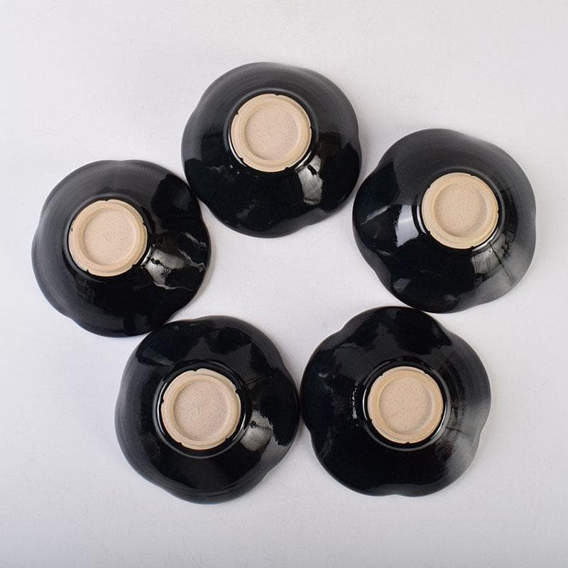 和食器　常滑焼　轍窯　久田重義作　天目組鉢　五客　共布共箱　V　R9221