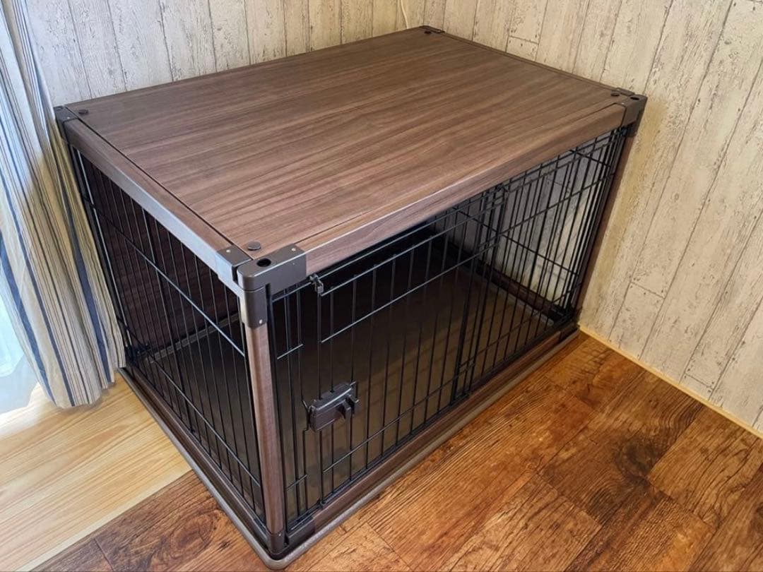 ダークブラウン 犬用ケージ スライド扉