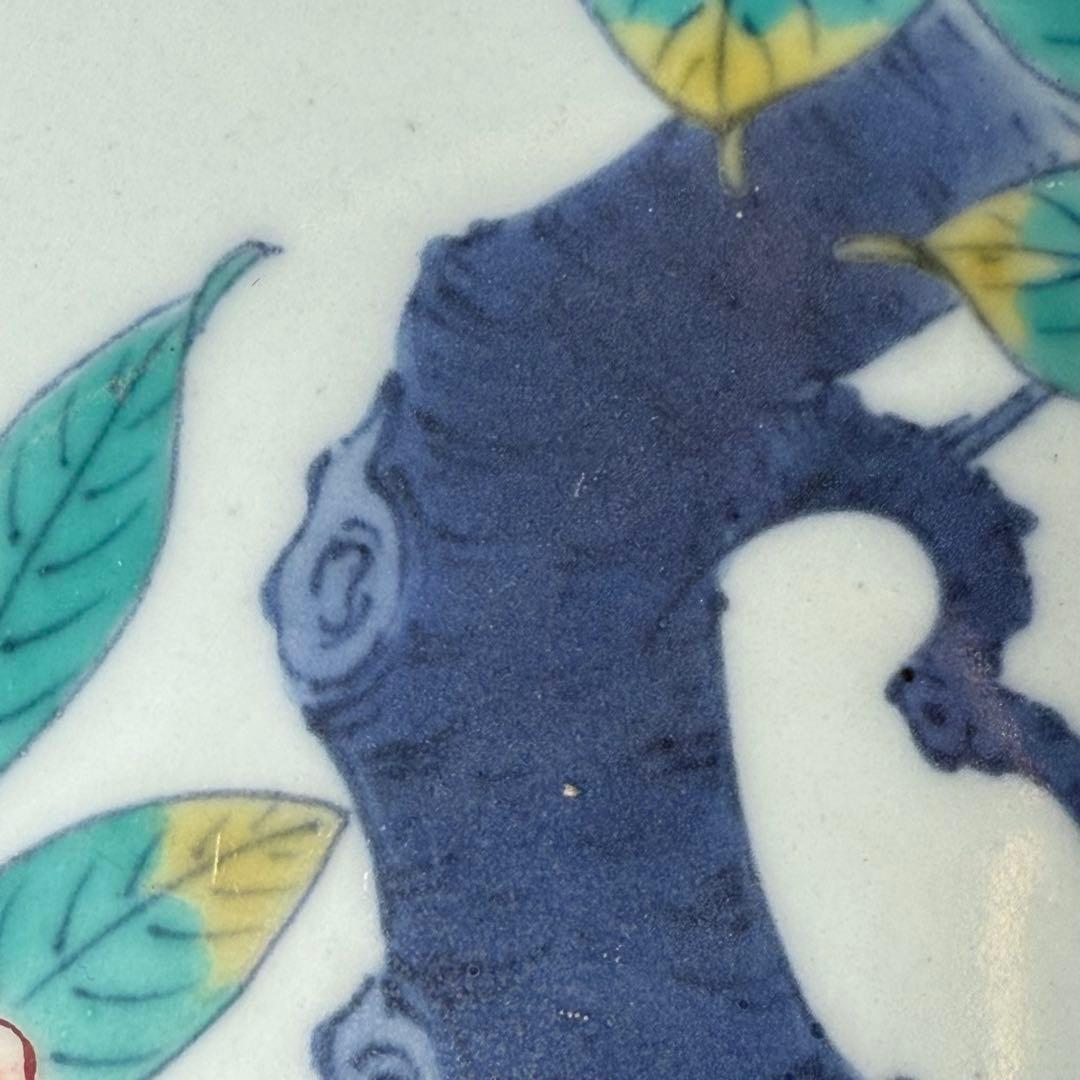 後期 色鍋島 椿文高台皿 櫛歯文高台 七宝結び文 桐箱