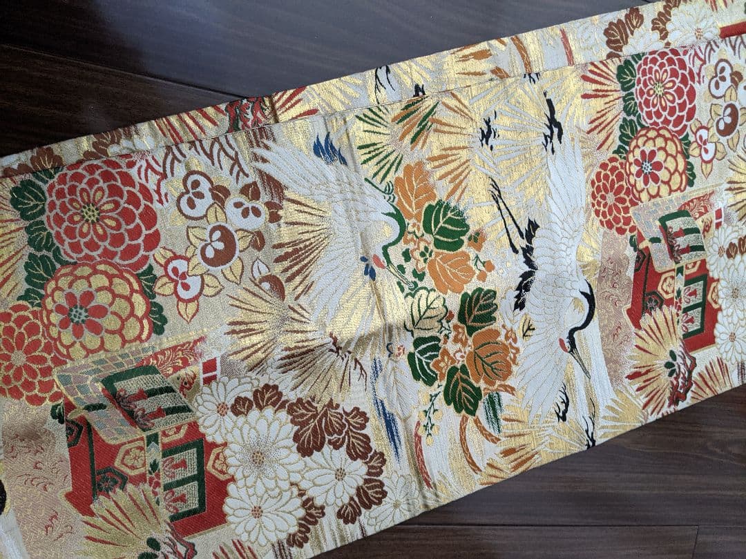 正絹袋帯からの作り帯　鶴 文庫結び　アンティーク　七五三ジュニア帯　成人式振袖