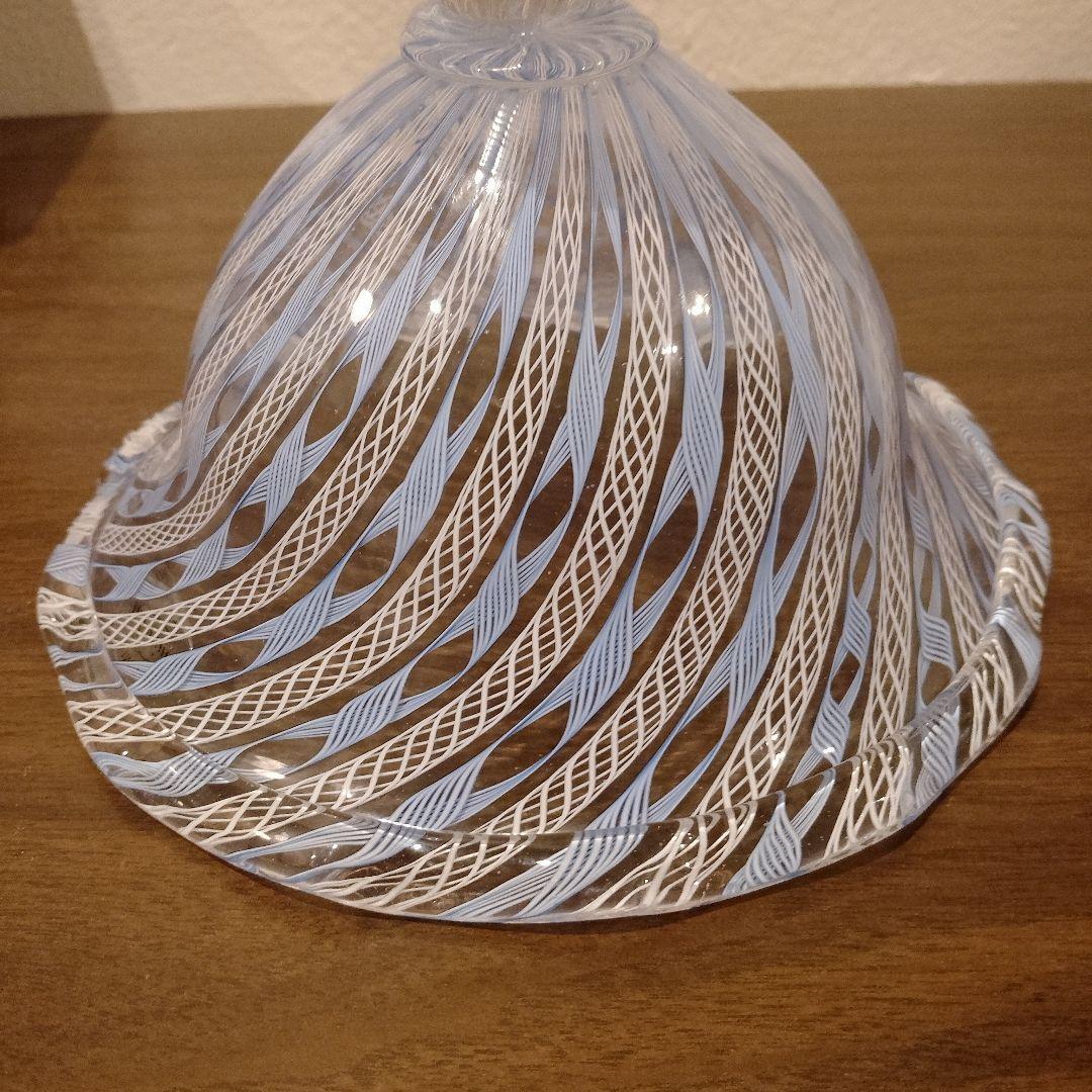 ベネチアンガラス ムラノ MURANO コンポート 水色 レース インテリア