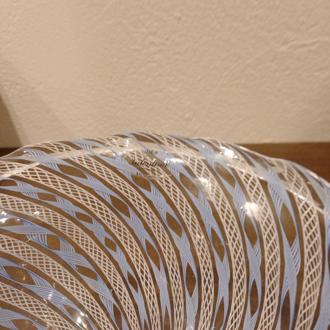 ベネチアンガラス ムラノ MURANO コンポート 水色 レース インテリア