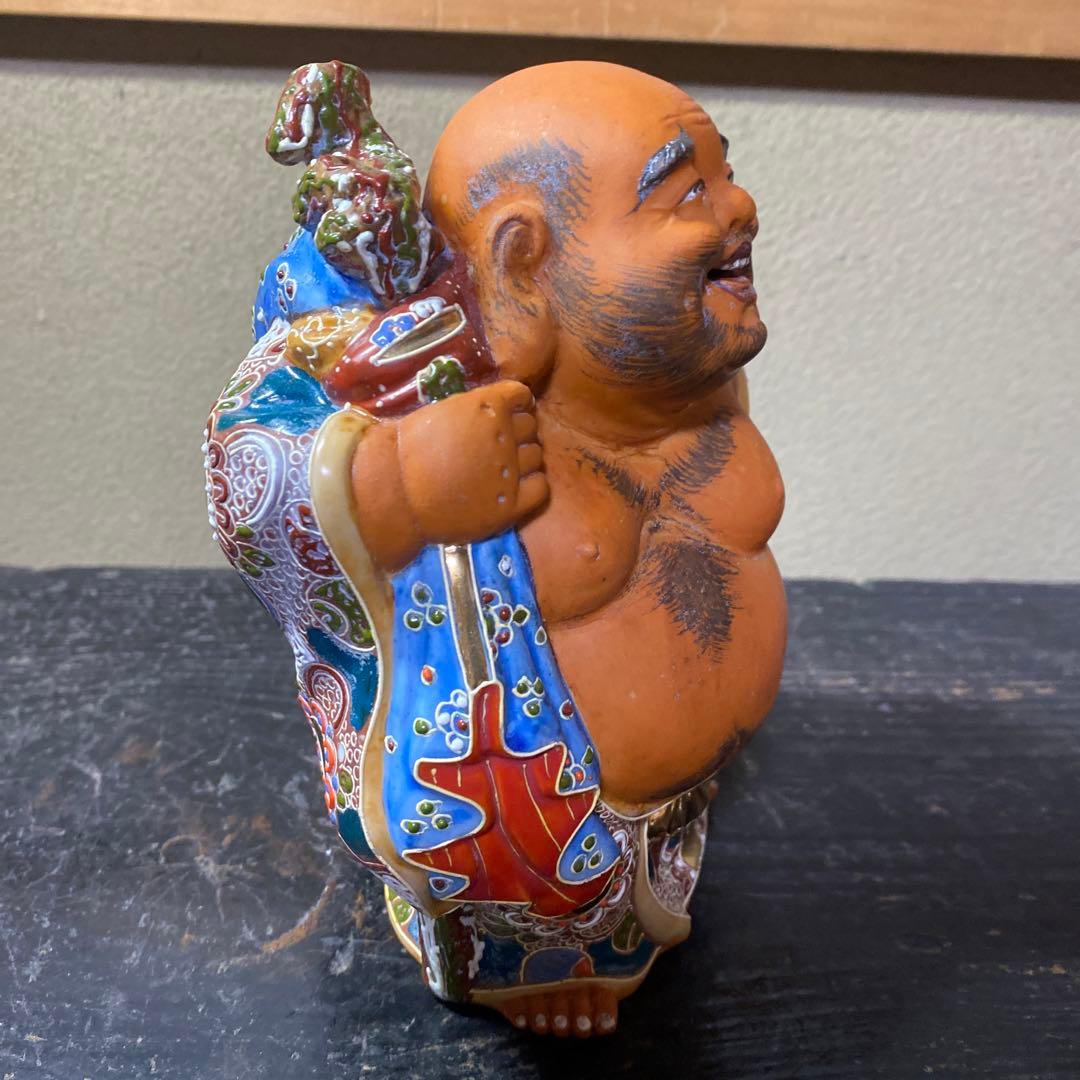 九谷焼　色絵金彩布袋置物