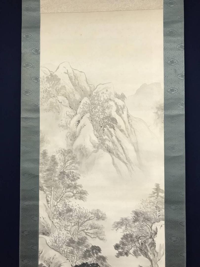 【真作】素門/雪渓帰樵図/山水人物図/掛軸/名家伝来/AB-782