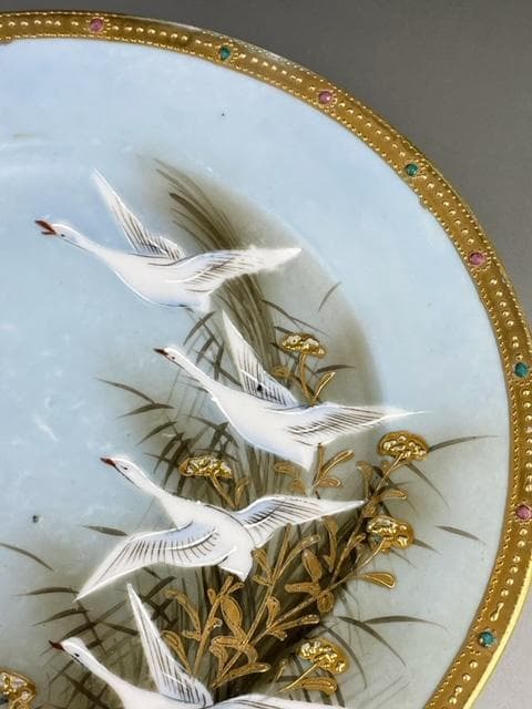 オールドニッポン 志水禄之助商店 21.9㎝ 白鳥 ガチョウ プレート 皿