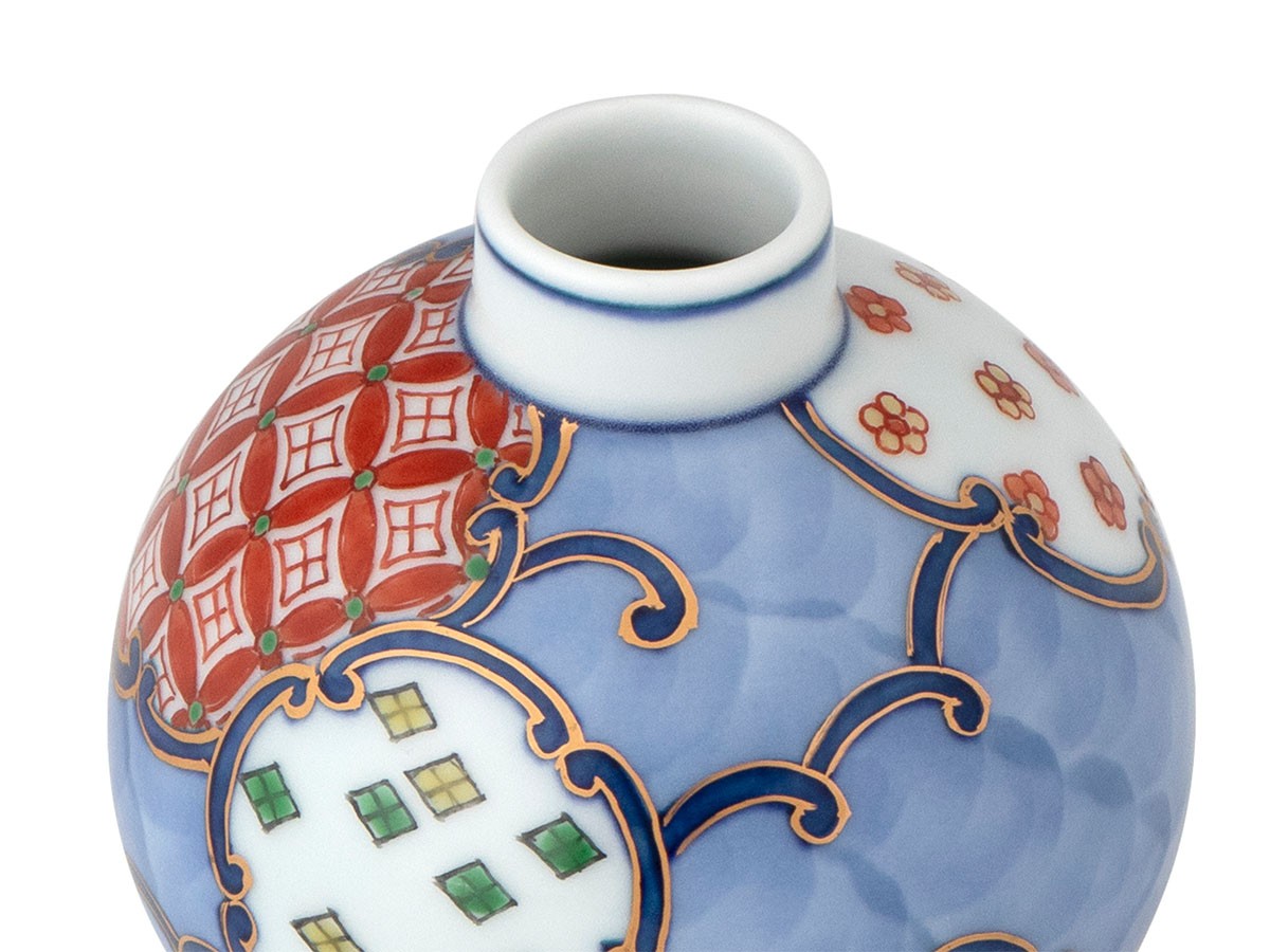 源右衛門窯 染錦間取地紋 小花瓶 / げんえもんがま 染錦間取地紋 小