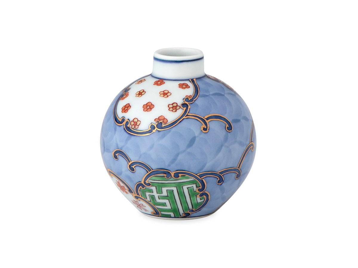 源右衛門窯 染錦間取地紋 小花瓶 / げんえもんがま 染錦間取地紋 小