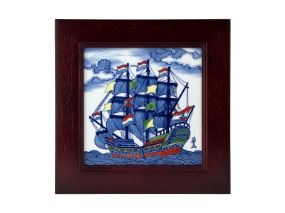 源右衛門窯 染錦和蘭船 陶額 / げんえもんがま 染錦和蘭船 陶額