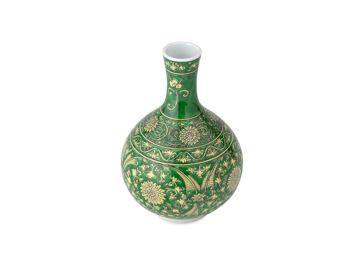 源右衛門窯 黄緑彩兜唐草 花瓶・大 / げんえもんがま 黄緑彩兜唐草