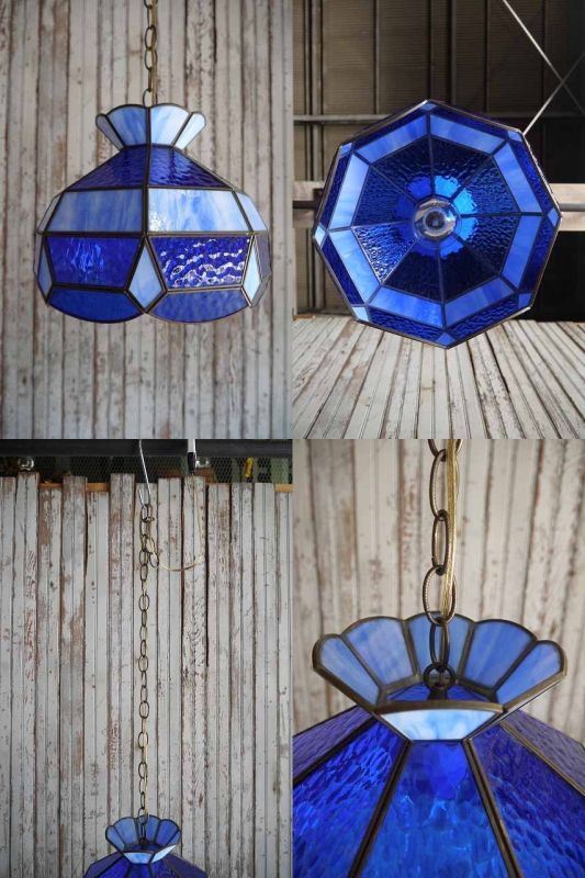 ビンテージ☆ステンドグラスの天井吊り下げランプ ペンダントライト