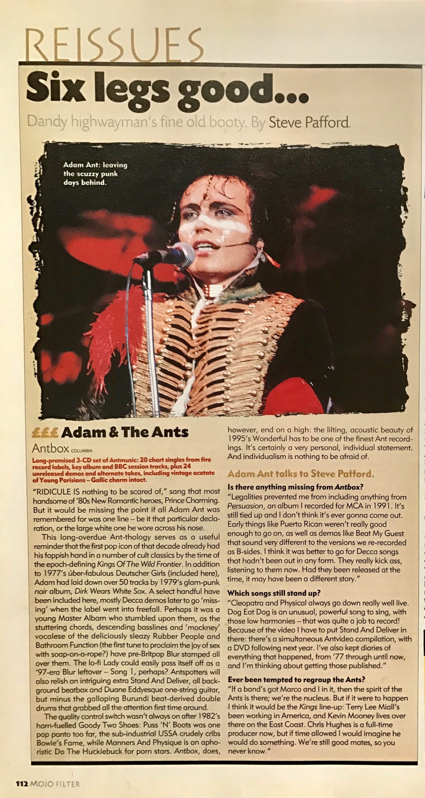 The Mojo Review: Adam & The Ants, Antbox and my first interview