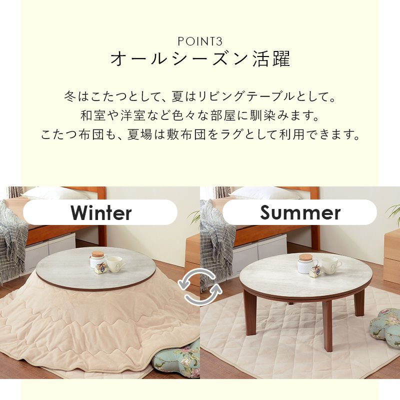 リバーシブル天板 カジュアルこたつテーブル 【ABEL】アベル 円形
