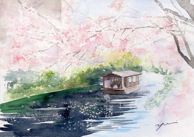 水彩画・風景画・満開の桜・自筆 満開の桜 | Yukari.Tanemura