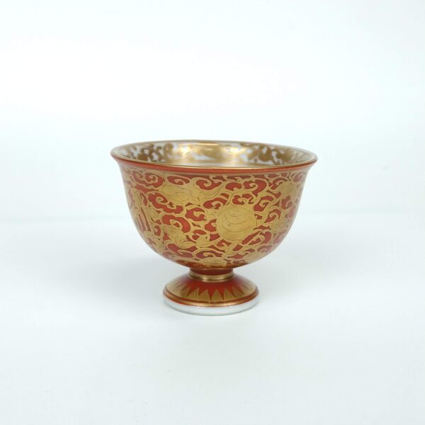 送料無料 明治～大正九谷焼 手描き松鶴紋杯台/盃台5客 完品無傷 送料