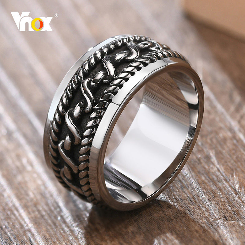 Vnox 9mm Men Ring, Vintage Stainless Steel Boys Finger Band