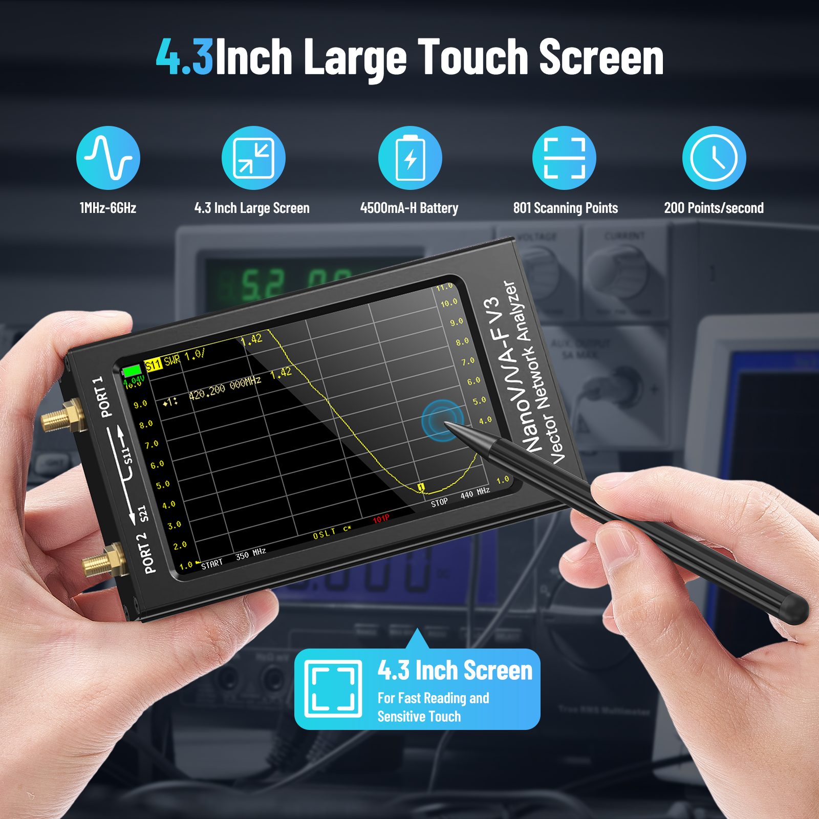 Nanovna-fベクトルネットワークアナライザー、v2、v3、50khz、3ghz