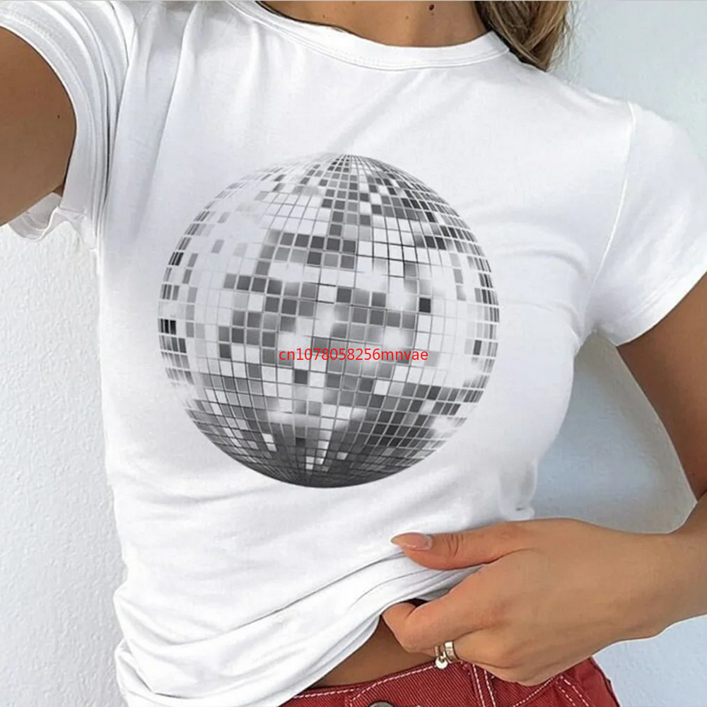 Disco Ball Baby Tee Mirror Ball Shirt Aesthetic Women's Fitted Tee
