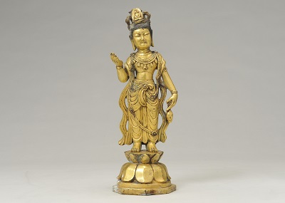 中国 古銅 仏像 観音菩薩 鍍金 仏教美術 中国美術 清朝 金銅仏 高さ25cm
