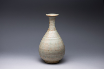 粉青沙牡丹文瓶（縁口金継）李朝写し 朝鮮美術 | 李朝粉青沙器線刻牡丹