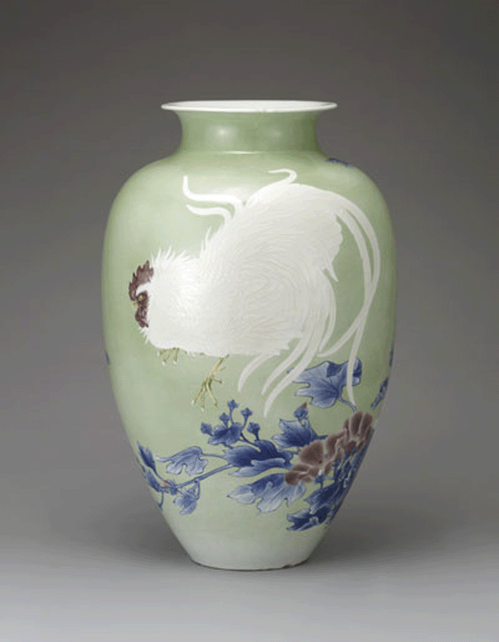 渡辺秀代染付花舞文小花器一輪挿し花器九谷焼