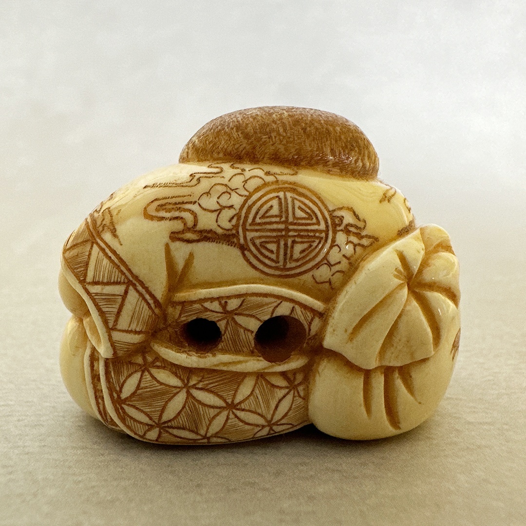 古美術 雨蛙象牙 根付 大黒様 昭和