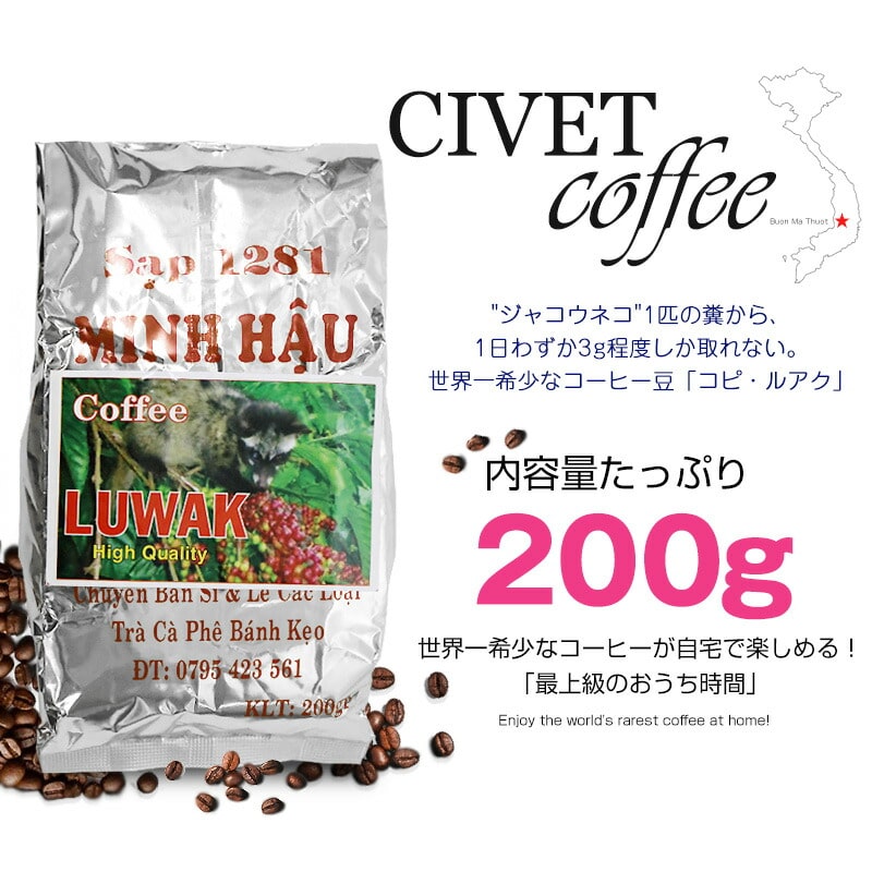 ジャコウネココーヒー シベットコーヒー 200g×1個 ブレンドコーヒー