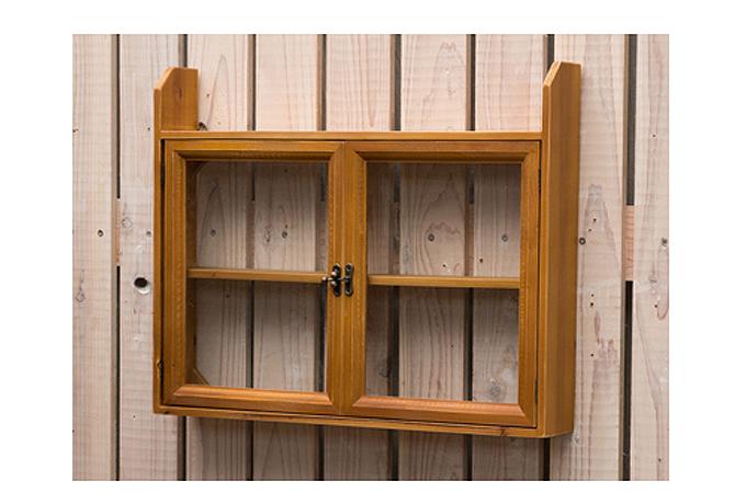 ウォールシェルフ 棚 壁掛け 収納 ナチュラル ガラス扉 両開き 木製
