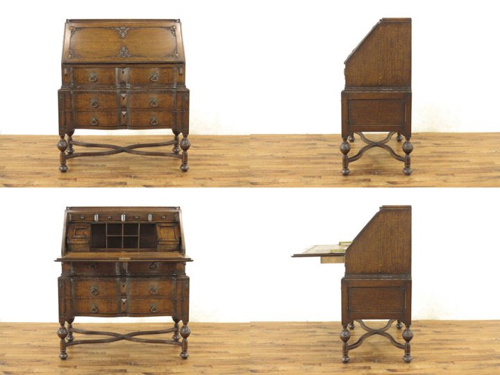 前面の起伏も素敵なライティングビューロー 56817 アンティーク家具