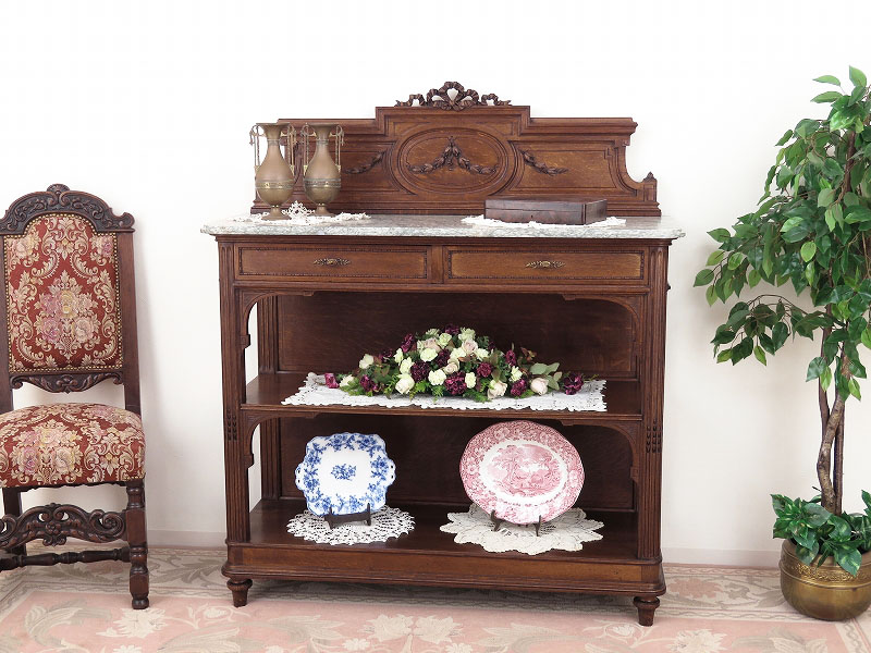 フランスアンティーク大理石キャビネット/ナイトテーブル机/飾り棚(82