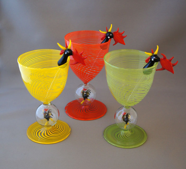 ビミニ「にわとりワイングラス マドラー付き」《アンティックかとう》